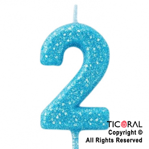 VELA NUMERAL CHICO 5.5 CM CON GIBRE CELESTE NUMERO 2 x 1